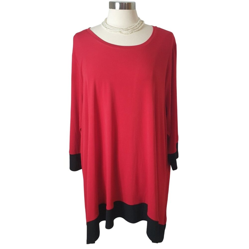 Calvin Klein Plus Tunic 3X Red & Black Colorblock 3/4 Sleeve Chic Elegant Luxe